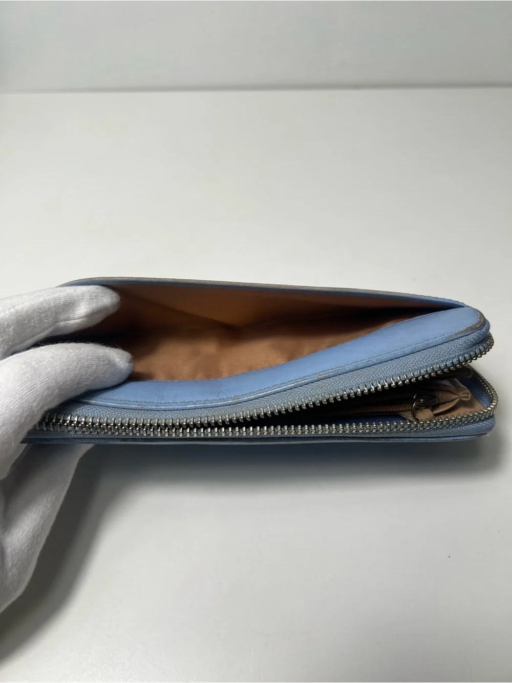 Coach Periwinkle Light Blue Leather Accordion Continental Zip Around Long Wallet